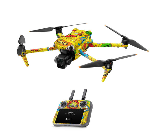 DJI Air 3S Skins - Drohnen Aufkleber Schutz Folie + RC2 Controller Skin + Akku Skins Comics gelb Aufkleber skins4u