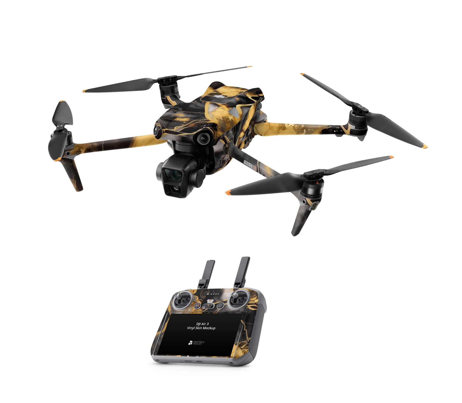 DJI Air 3 Skins - Drohnen Aufkleber Schutz Folie + RC2 Controller Skin + Akku Skins Dark Gold Aufkleber skins4u   