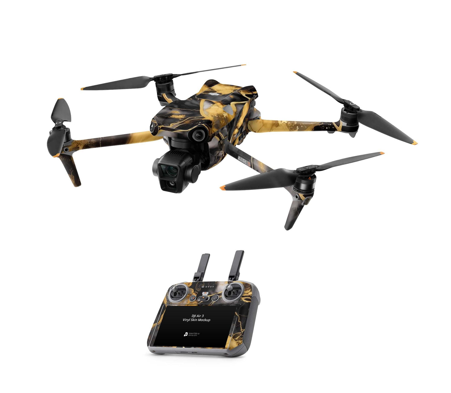 DJI Air 3S Skins - Drohnen Aufkleber Schutz Folie + RC2 Controller Skin + Akku Skins Dark Gold Aufkleber skins4u