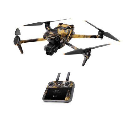 DJI Air 3S Skins - Drohnen Aufkleber Schutz Folie + RC2 Controller Skin + Akku Skins Dark Gold Aufkleber skins4u