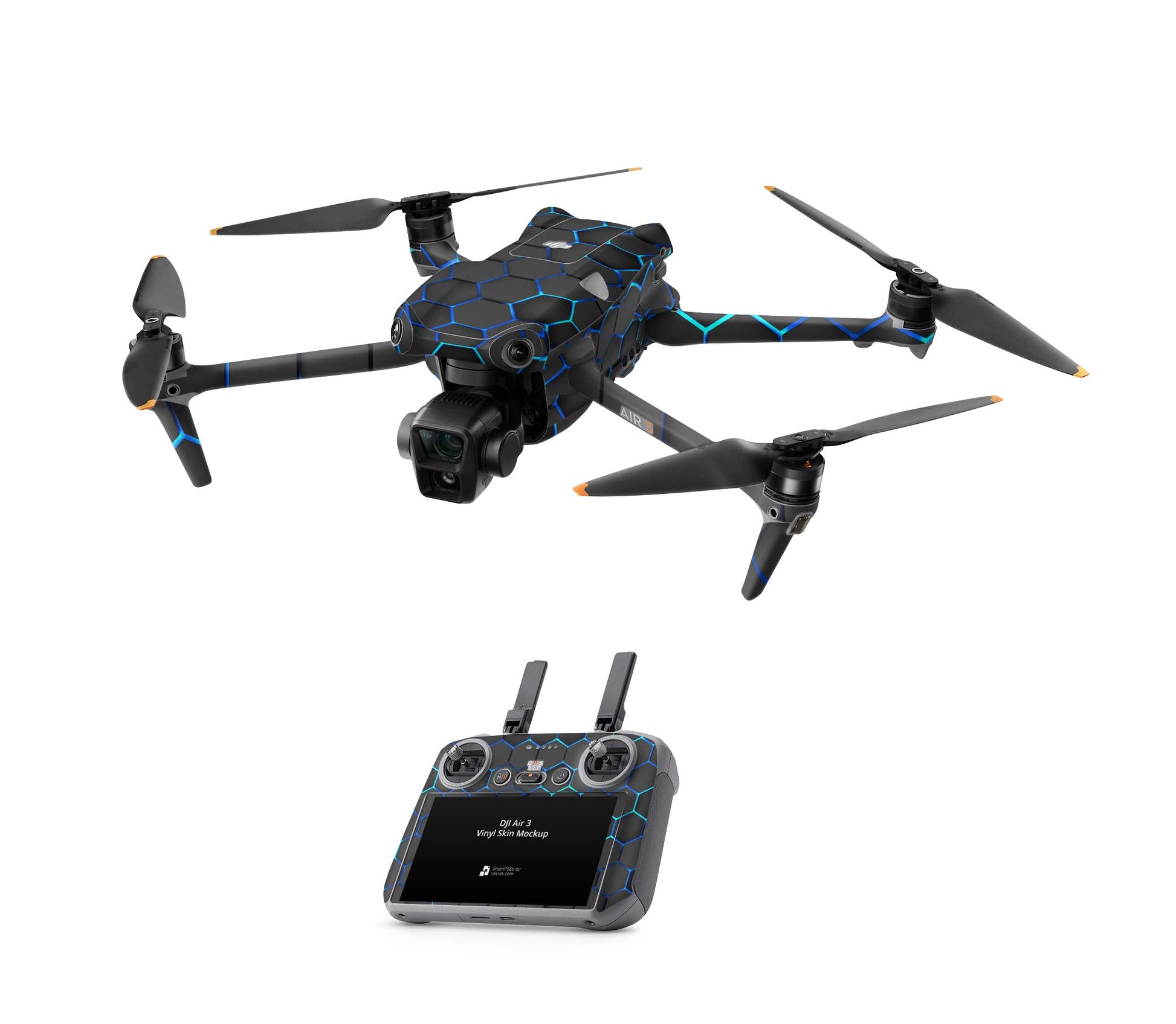 DJI Air 3 Skins - Drohnen Aufkleber Schutz Folie + RC2 Controller Skin + Akku Skins Exo blau Aufkleber skins4u   