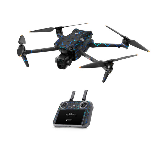 DJI Air 3S Skins - Drohnen Aufkleber Schutz Folie + RC2 Controller Skin + Akku Skins Exo blau Aufkleber skins4u