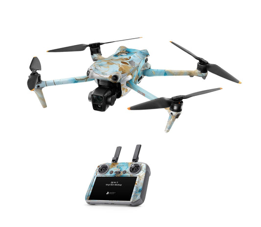 DJI Air 3S Skins - Drohnen Aufkleber Schutz Folie + RC2 Controller Skin + Akku Skins Gold blue Fantasy Aufkleber skins4u