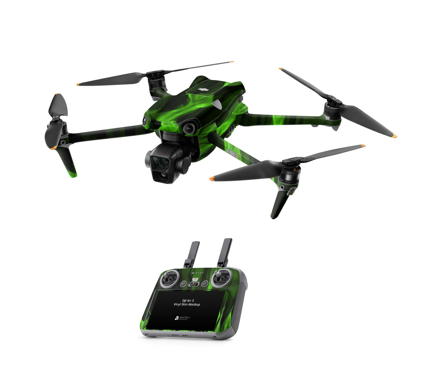 DJI Air 3 Skins - Drohnen Aufkleber Schutz Folie + RC2 Controller Skin + Akku Skins Grüne Flammen Aufkleber skins4u   