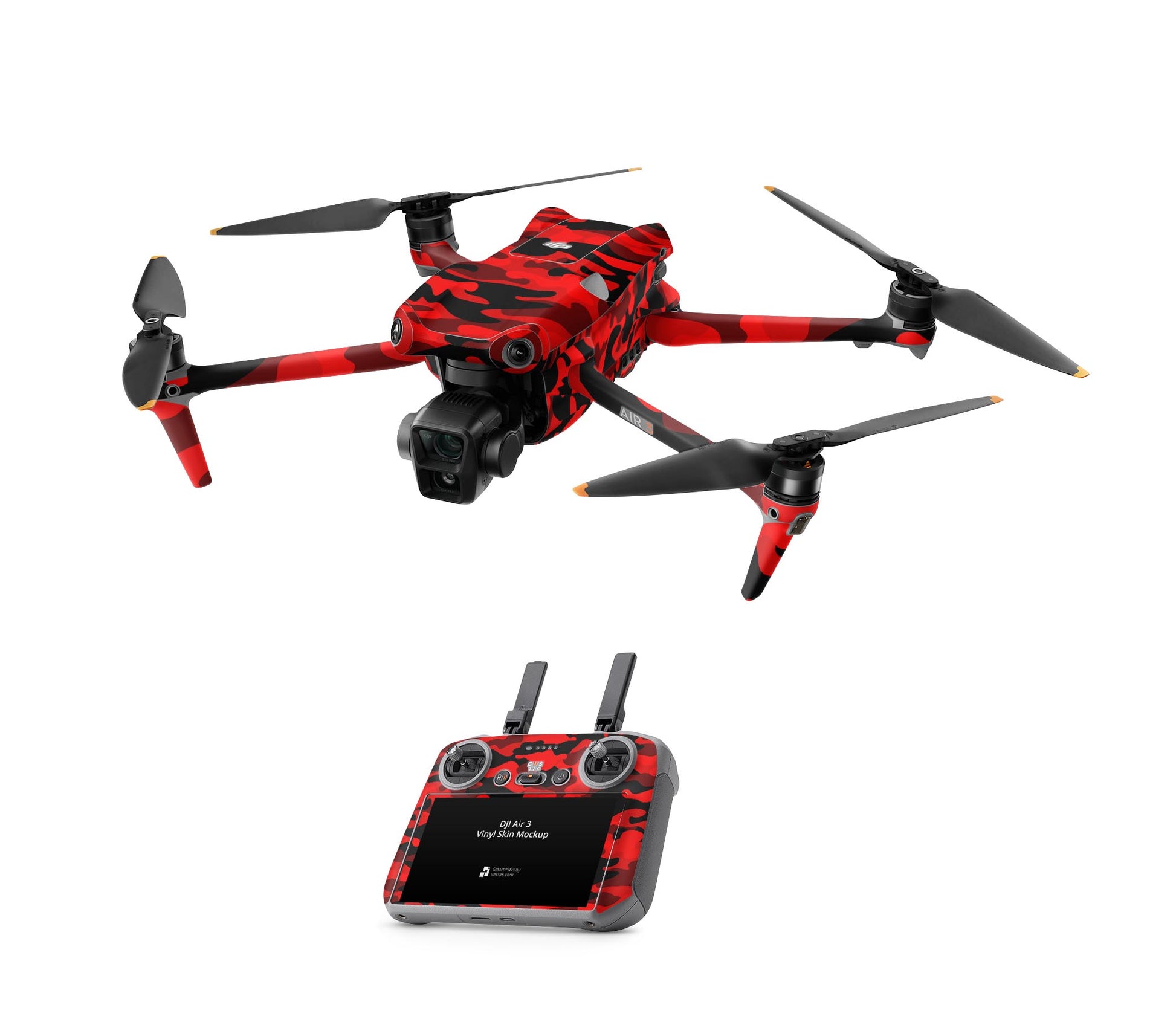 DJI Air 3 Skins - Drohnen Aufkleber Schutz Folie + RC2 Controller Skin + Akku Skins Red Camo Aufkleber skins4u   