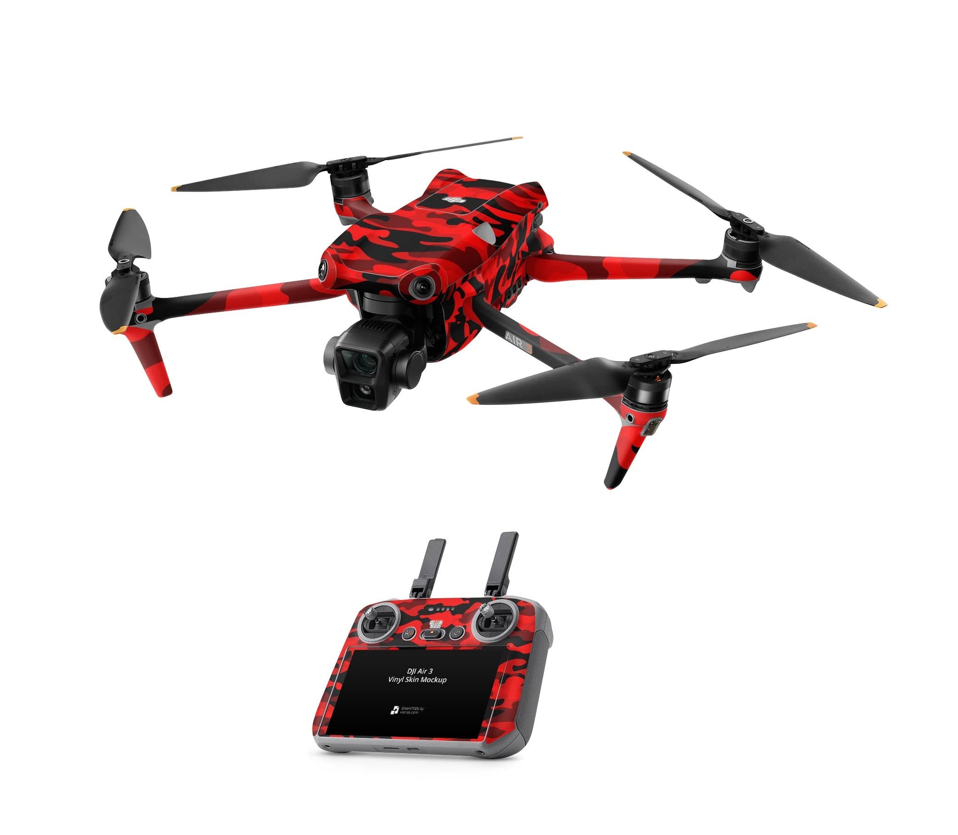 DJI Air 3S Skins - Drohnen Aufkleber Schutz Folie + RC2 Controller Skin + Akku Skins Red Camo Aufkleber skins4u