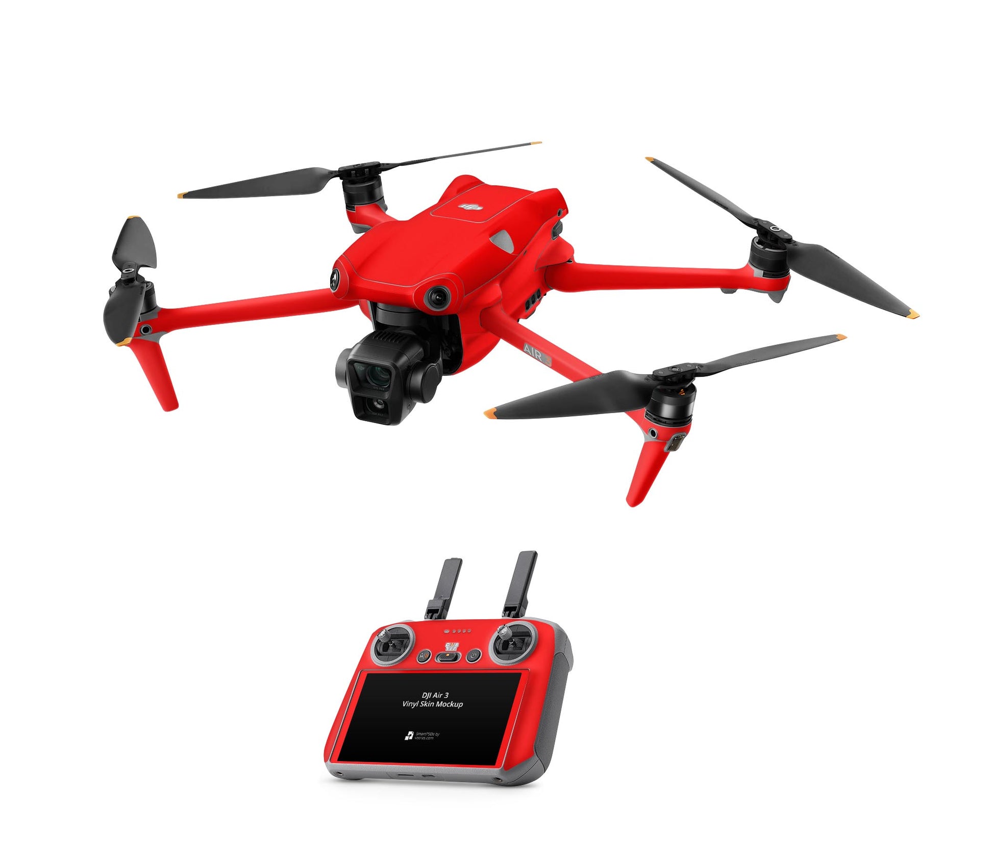 DJI Air 3 Skins - Drohnen Aufkleber Schutz Folie + RC2 Controller Skin + Akku Skins Neon glanz rot Aufkleber skins4u   