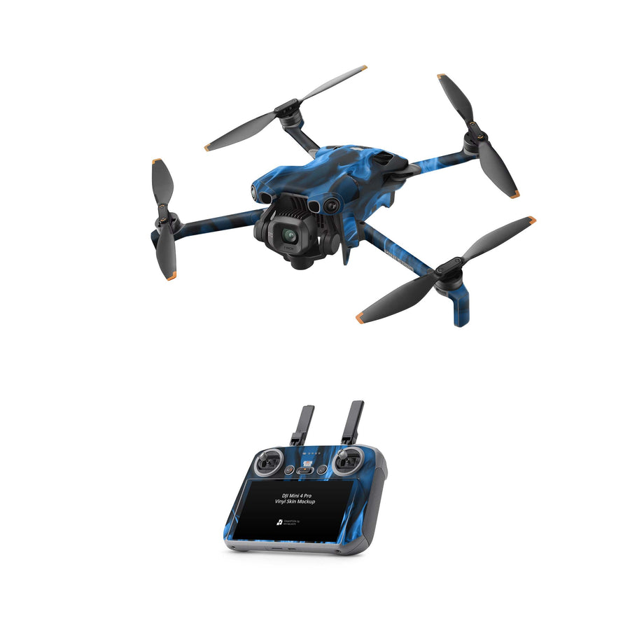 DJI Mini 5 Pro Skin Drohnen Aufkleber Vinyl Folien Set blaue Flammen Aufkleber Skins4u