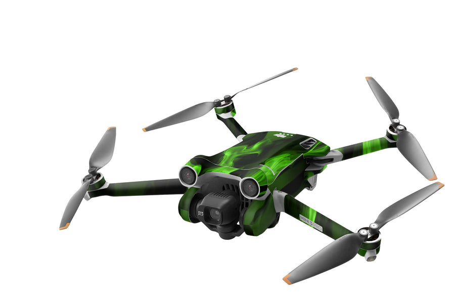 DJI Mini 3 Skin Folie DJI Mini 3 Pro + Controller Skins Vinyl Folierung Drohne Flammen grün Aufkleber skins4u   