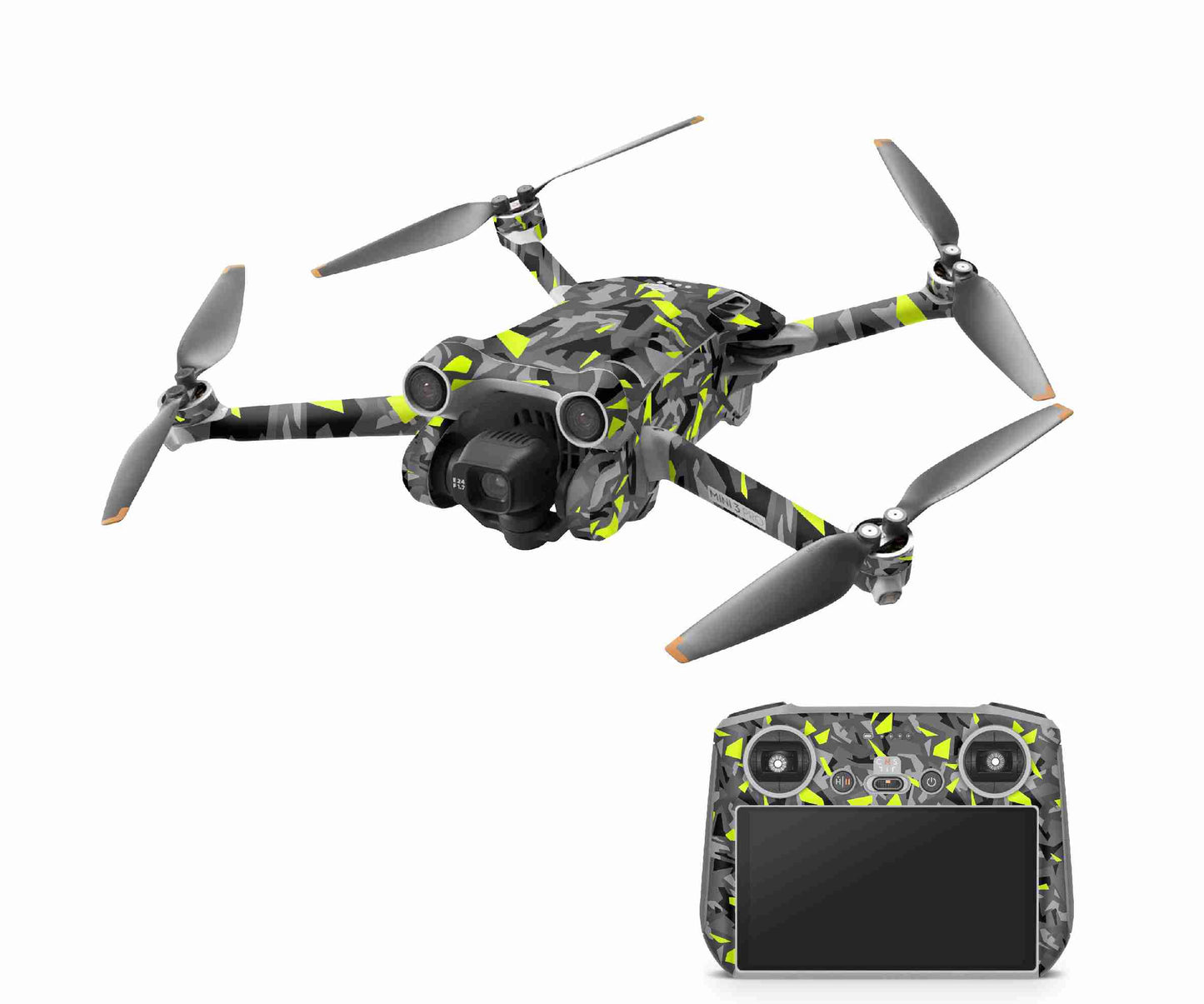 DJI Mini 4 Pro Skin + RC2 Controller Skins Vinyl Folierung Drohne Splatter Yellow Aufkleber skins4u   