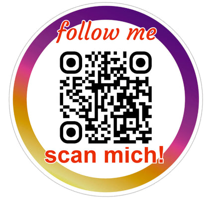 Personalisierte QR Code Aufkleber – für Social Media & Google Bewertungen | Individuell mit deinem Link | Auto-, Laptop- & Versandaufkleber | 5er Pack Aufkleber Skins4u Follow me rund 5cm