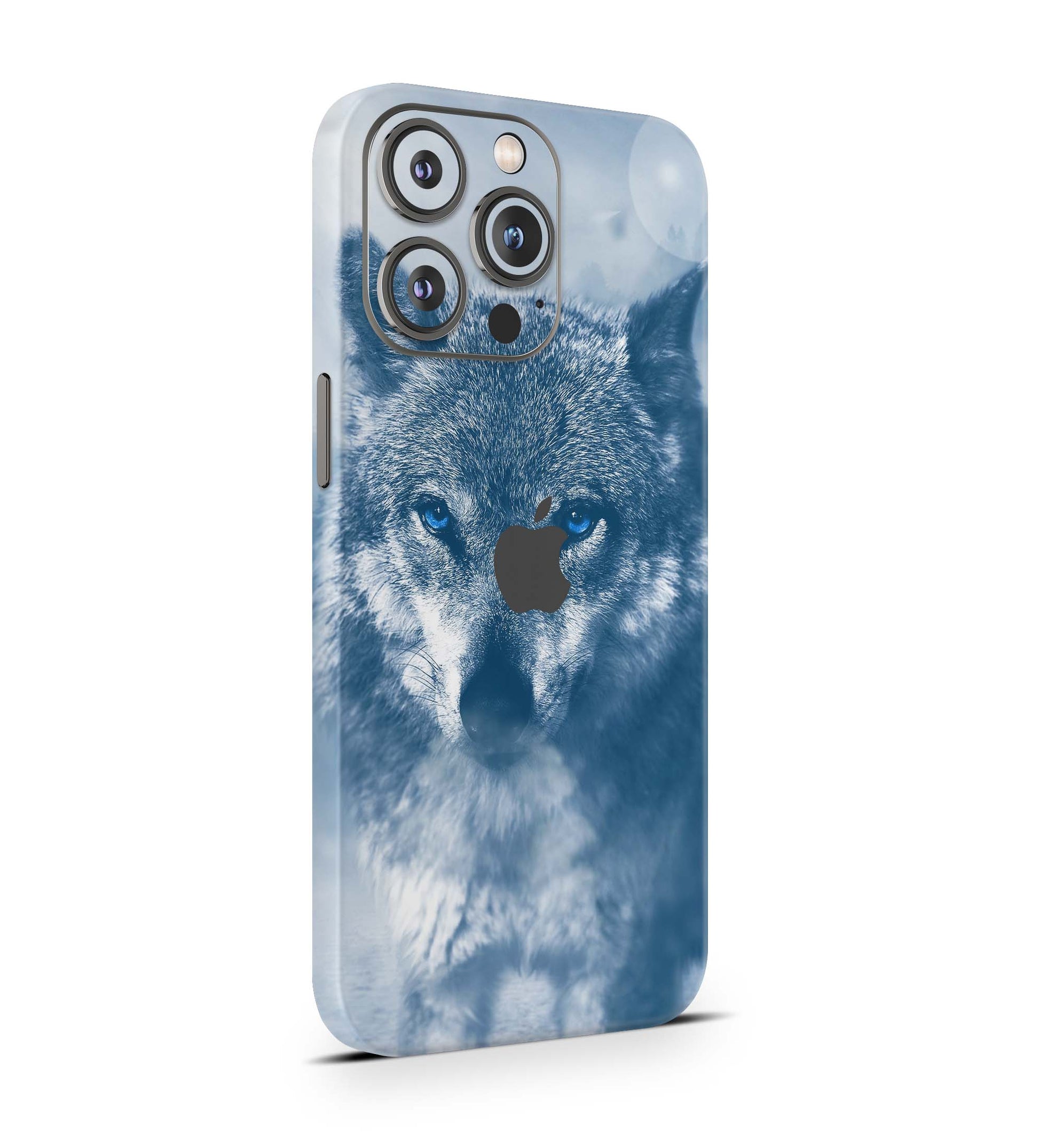 iPhone 15 Skins Design Schutzfolie Premium Vinyl Skin für alle Modelle Motiv Wolf blue eyes Aufkleber skins4u   