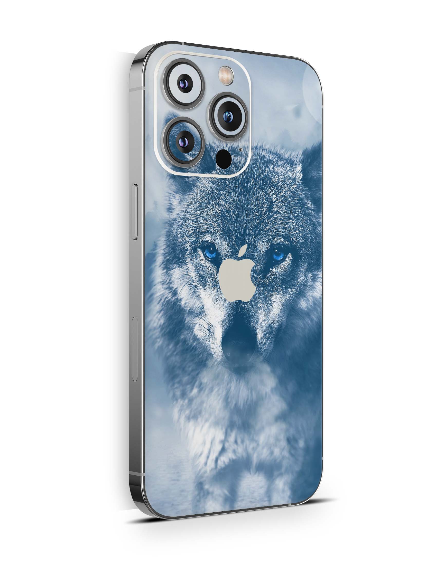 iPhone 15 Skins Design Schutzfolie Premium Vinyl Skin für alle Modelle Motiv Wolf blue eyes Aufkleber skins4u   