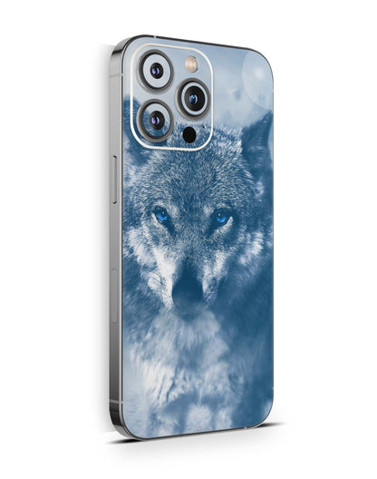 iPhone 15 Skins Design Schutzfolie Premium Vinyl Skin für alle Modelle Motiv Wolf blue eyes Aufkleber skins4u   