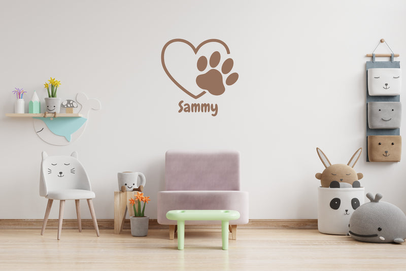 Hundepfote Aufkleber Wandtattoo mit Wunschnamen selber gestalten Hunde Namen Pfote mit Herz Haustier Aufkleber Skins4u