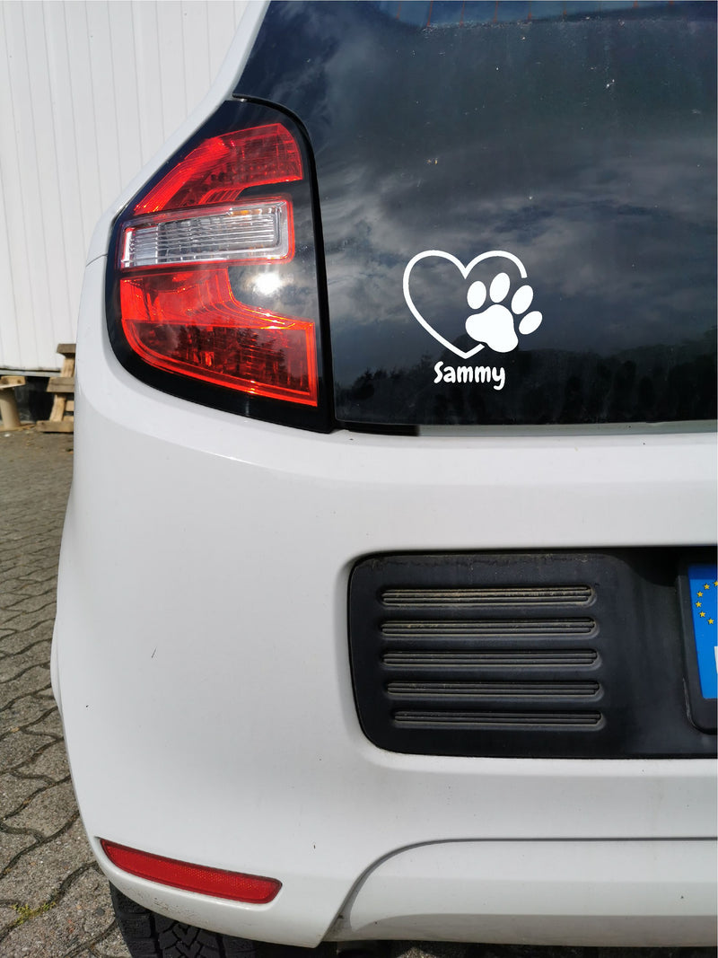 Hundepfote Aufkleber Wandtattoo mit Wunschnamen selber gestalten Hunde Namen Pfote mit Herz Haustier Aufkleber Skins4u