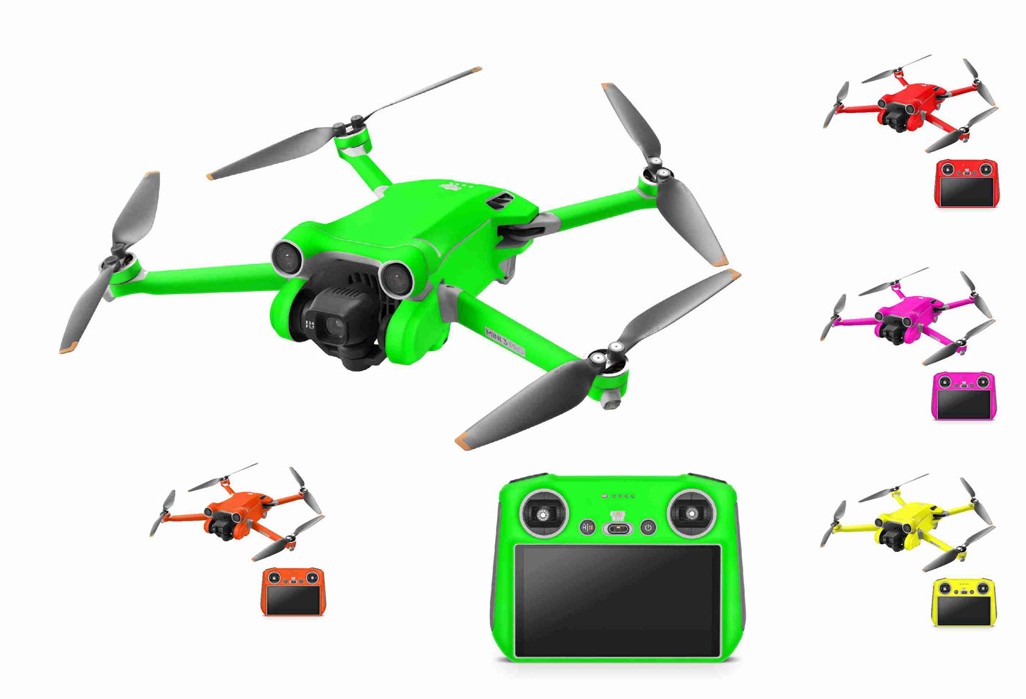 DJI Mini 4 Pro Skin + RC2 Controller Skins Vinyl Folierung Drohne Neon Glanz gelb Aufkleber skins4u   