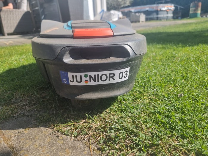 Mähroboter Kennzeichen Nummernschild Aufkleber mit lustigen Namen