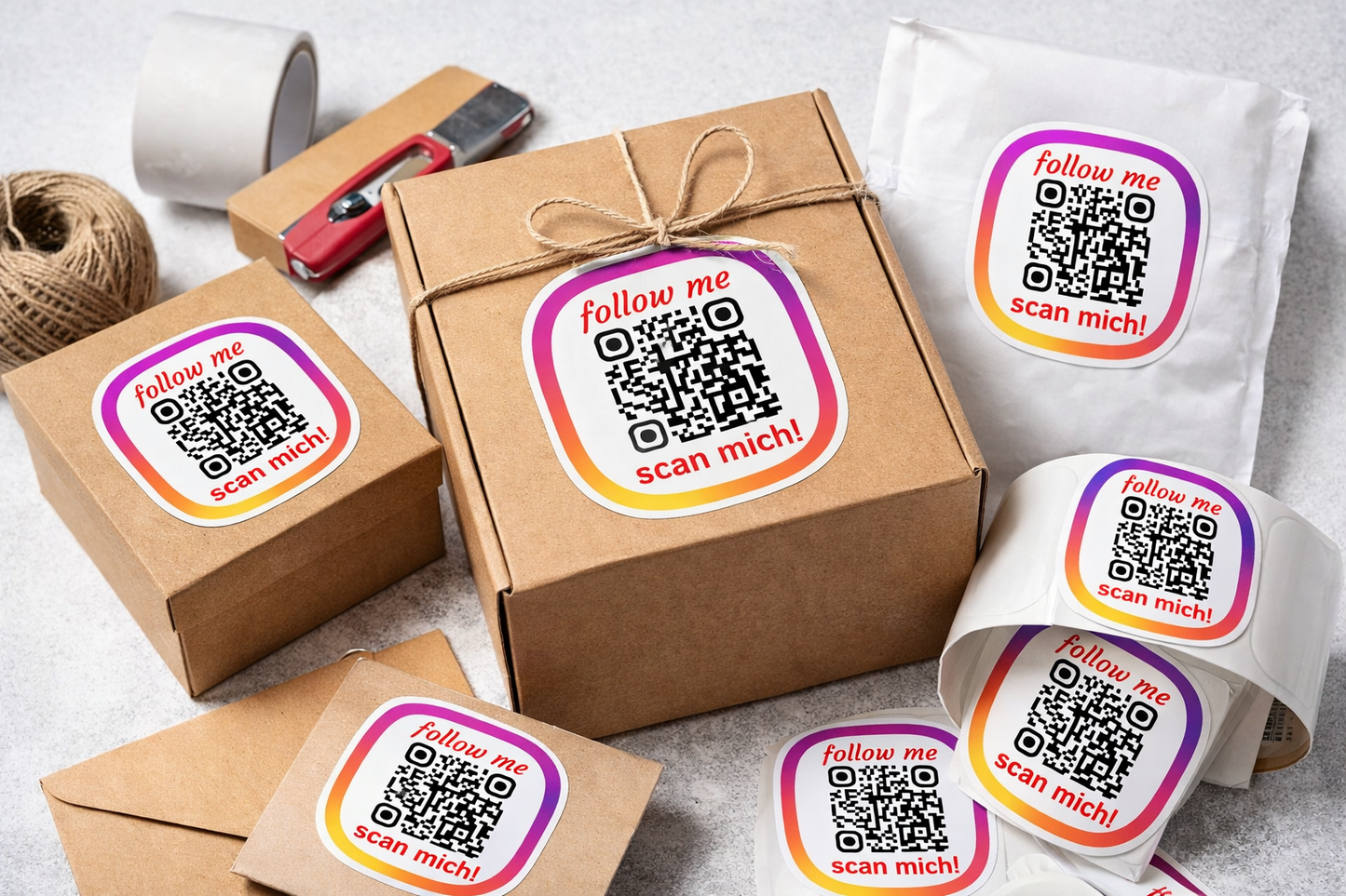 Personalisierte QR Code Aufkleber – für Social Media & Google Bewertungen | Individuell mit deinem Link | Auto-, Laptop- & Versandaufkleber | 5er Pack Aufkleber Skins4u