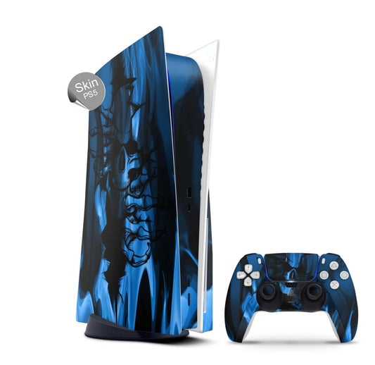 PS5 Skin Design Aufkleber Vinyl Folie Premium Skins mit PS5 Controller Flaming Skull Aufkleber Skins4u   