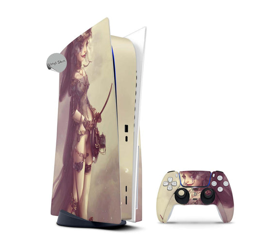 PS5 Skin Design Aufkleber Vinyl Folie Premium Skins mit PS5 Controller Gothic Girl Aufkleber Skins4u   