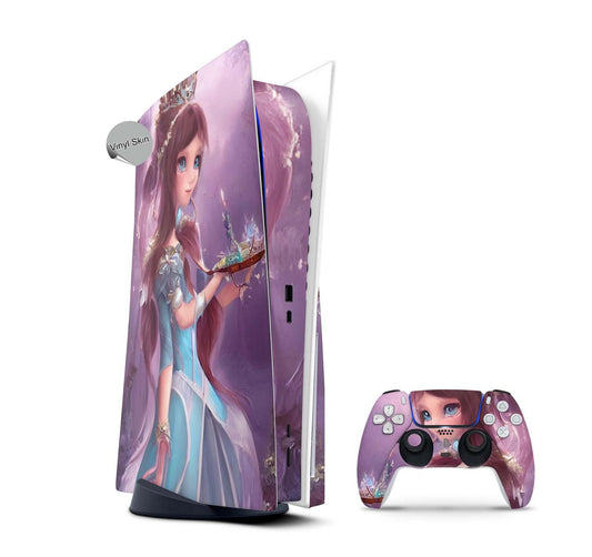 PS5 Skin Design Aufkleber Vinyl Folie Premium Skins mit PS5 Controller Prinzessin Aufkleber Skins4u   