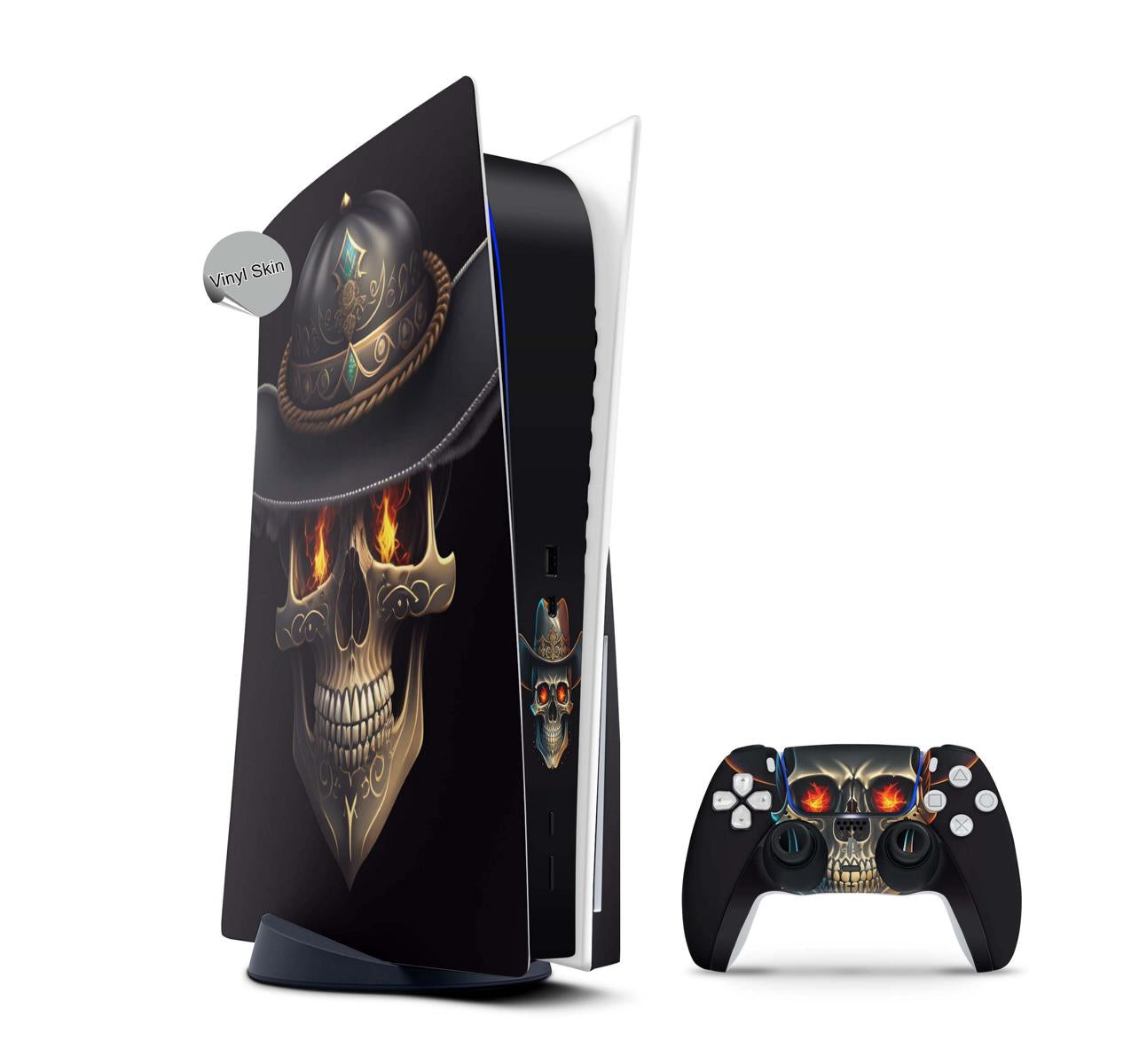 PS5 Skin Design Aufkleber Vinyl Folie Premium Skins mit PS5 Controller Skull Sheriff Aufkleber Skins4u   