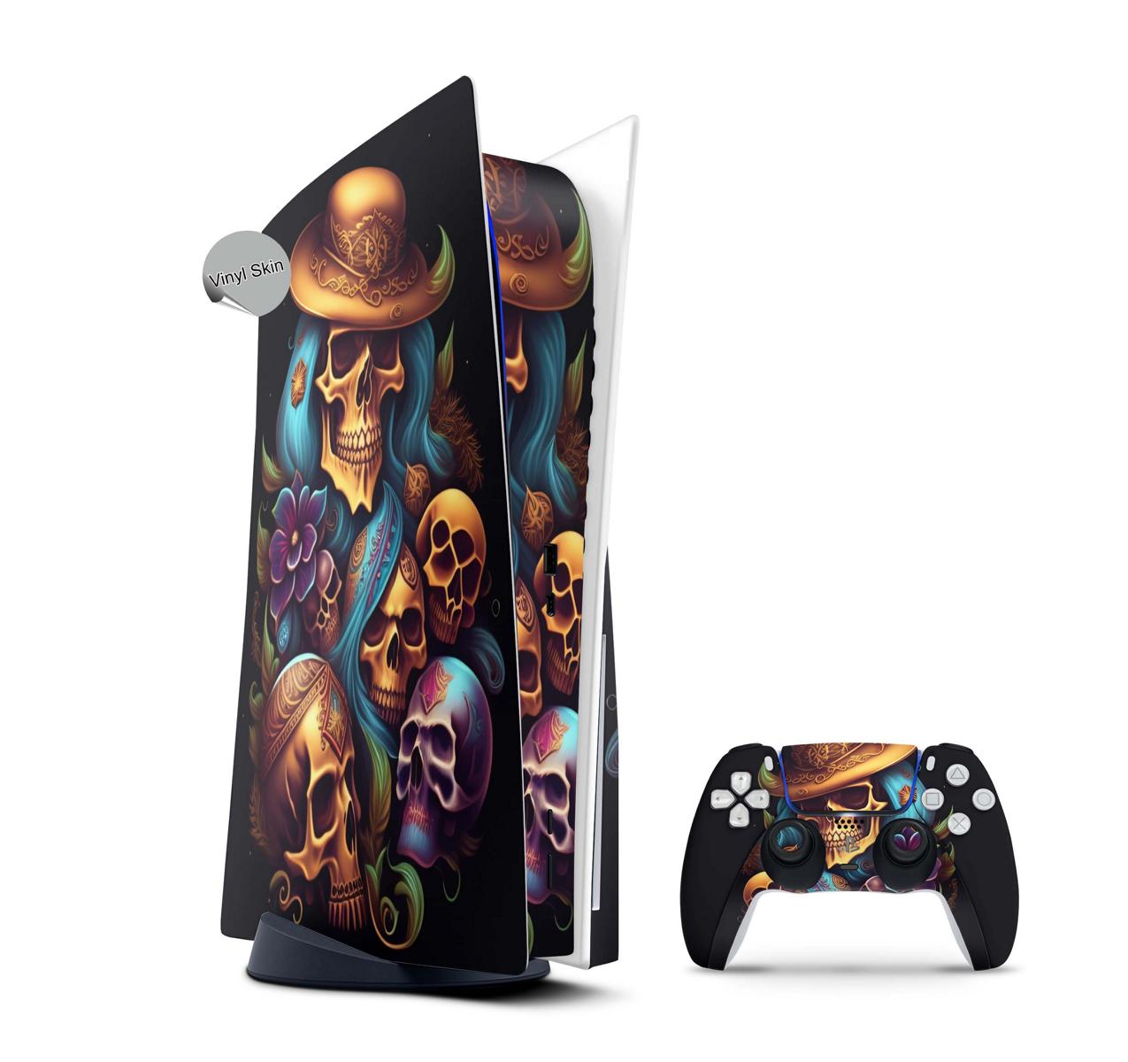 PS5 Skin Design Aufkleber Vinyl Folie Premium Skins mit PS5 Controller Skulltaker Aufkleber Skins4u   