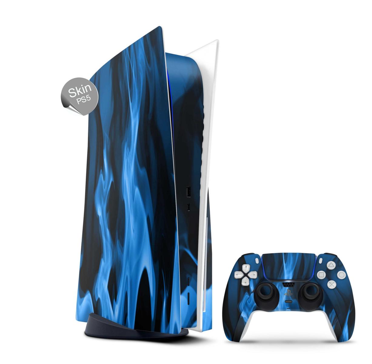 PS5 Skin Design Aufkleber Vinyl Folie Premium Skins mit PS5 Controller Blaue Flammen Aufkleber Skins4u   