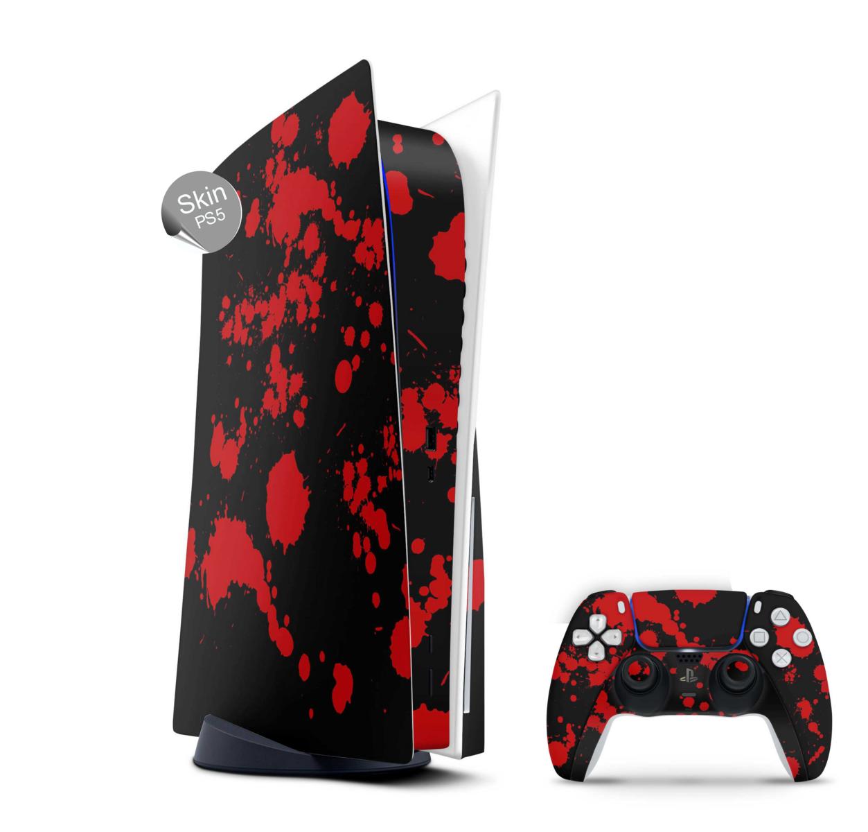 PS5 Skin Design Aufkleber Vinyl Folie Premium Skins mit PS5 Controller Blood black Aufkleber Skins4u   