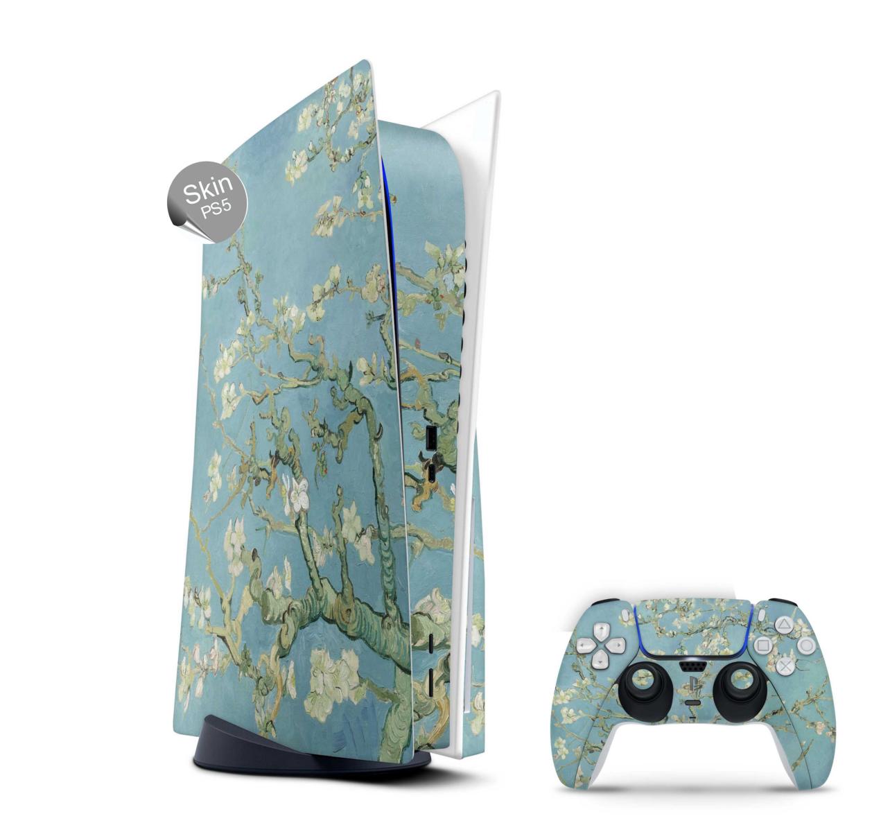 PS5 Skin Design Aufkleber Vinyl Folie Premium Skins mit PS5 Controller Blossoming Aufkleber Skins4u   