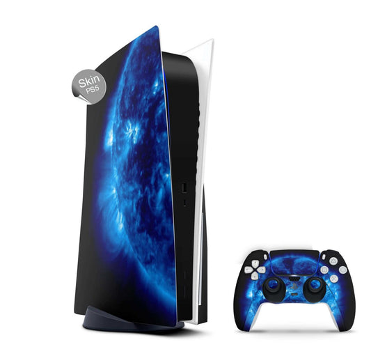 PS5 Skin Design Aufkleber Vinyl Folie Premium Skins mit PS5 Controller Blue Giant Aufkleber Skins4u   