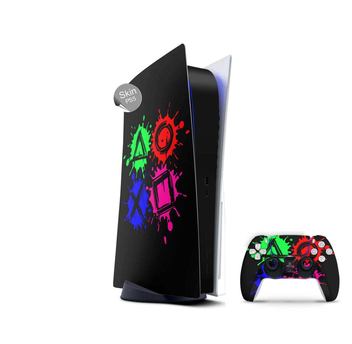 PS5 Skin Design Aufkleber Vinyl Folie Premium Skins mit PS5 Controller Buttons black Aufkleber Skins4u   