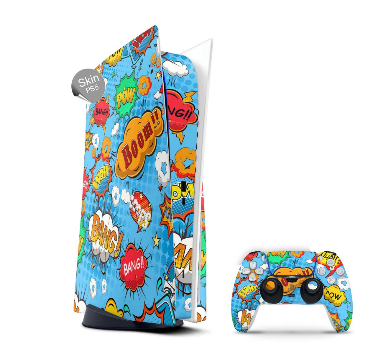 PS5 Skin Design Aufkleber Vinyl Folie Premium Skins mit PS5 Controller Comics blau Aufkleber Skins4u   