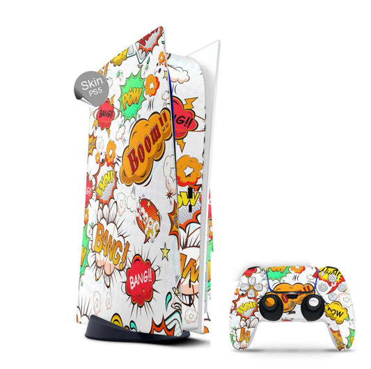 PS5 Skin Design Aufkleber Vinyl Folie Premium Skins mit PS5 Controller Comics weiss Aufkleber Skins4u   