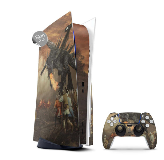 PS5 Skin Design Aufkleber Vinyl Folie Premium Skins mit PS5 Controller Drachen Aufkleber Skins4u   