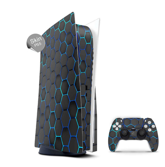 PS5 Skin Design Aufkleber Vinyl Folie Premium Skins mit PS5 Controller Exo blau Aufkleber Skins4u   