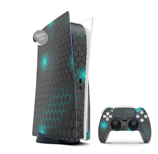 PS5 Skin Design Aufkleber Vinyl Folie Premium Skins mit PS5 Controller Exo small blue Aufkleber Skins4u   