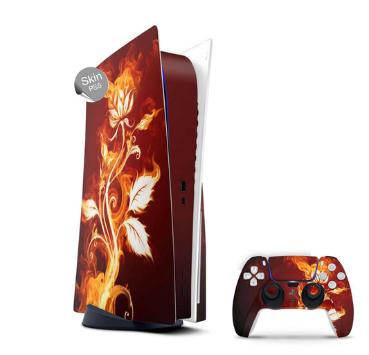 PS5 Skin Design Aufkleber Vinyl Folie Premium Skins mit PS5 Controller Flower of Fire Aufkleber Skins4u   