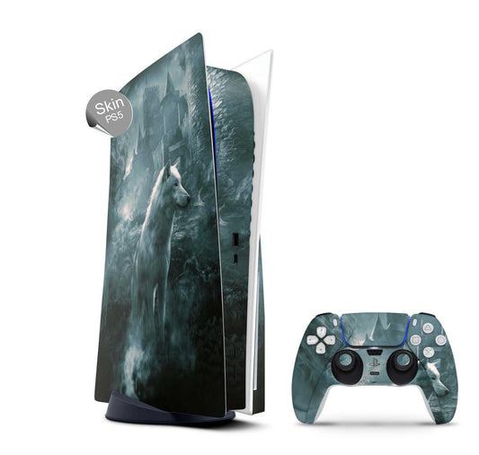 PS5 Skin Design Aufkleber Vinyl Folie Premium Skins mit PS5 Controller Ghost Wolf Aufkleber Skins4u   