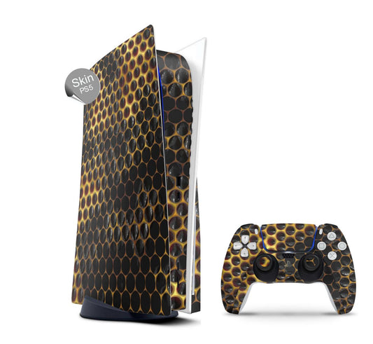 PS5 Skin Design Aufkleber Vinyl Folie Premium Skins mit PS5 Controller Golden Honey Aufkleber Skins4u   