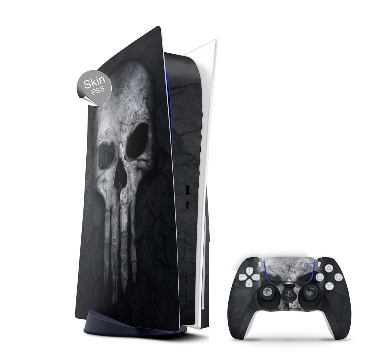 PS5 Skin Design Aufkleber Vinyl Folie Premium Skins mit PS5 Controller Hard Skull Aufkleber Skins4u   