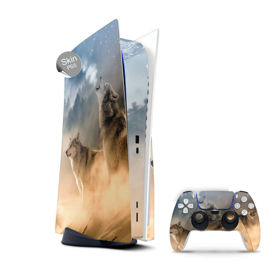 PS5 Skin Design Aufkleber Vinyl Folie Premium Skins mit PS5 Controller Howling Moon Aufkleber Skins4u   