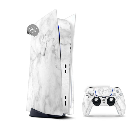 PS5 Skin Design Aufkleber Vinyl Folie Premium Skins mit PS5 Controller Marmor weiss Aufkleber Skins4u   