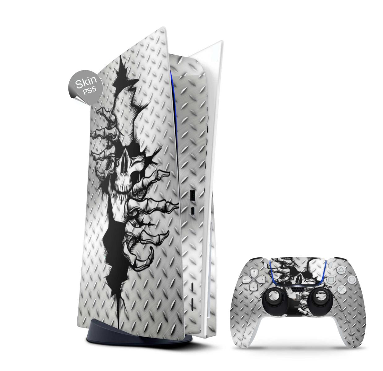 PS5 Skin Design Aufkleber Vinyl Folie Premium Skins mit PS5 Controller Skull Stahl Aufkleber Skins4u   