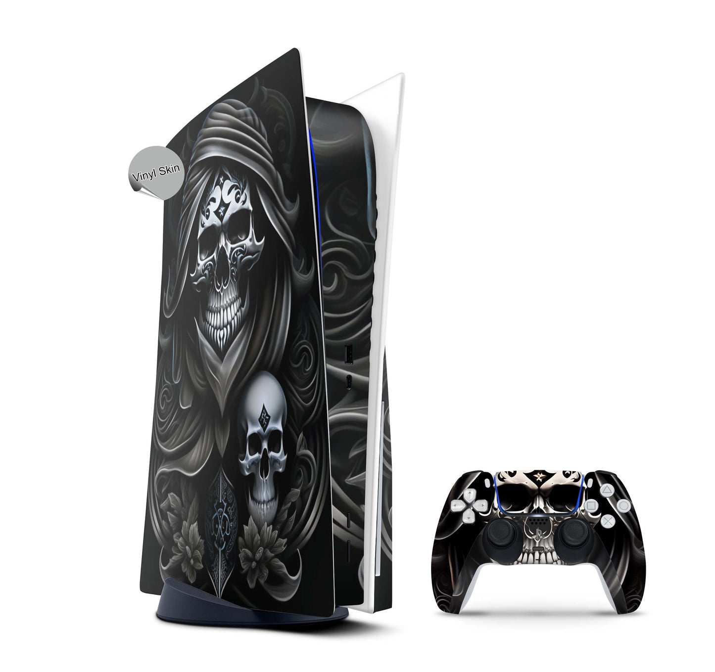 PS5 Skin Design Aufkleber Vinyl Folie Premium Skins mit PS5 Controller Skullmaster Aufkleber Skins4u   