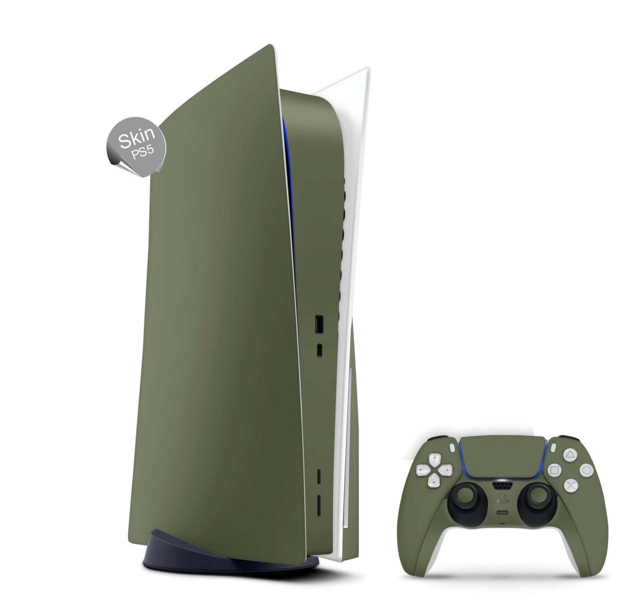 PS5 Skin Design Aufkleber Vinyl Folie Premium Skins mit PS5 Controller Solid State olive Aufkleber Skins4u   