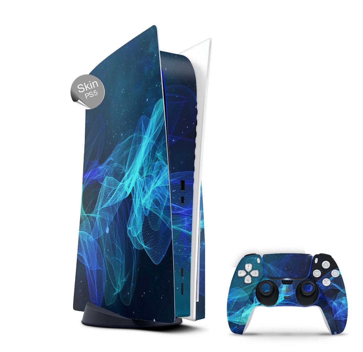 PS5 Skin Design Aufkleber Vinyl Folie Premium Skins mit PS5 Controller Star Spiral Aufkleber Skins4u   