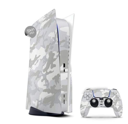 PS5 Skin Design Aufkleber Vinyl Folie Premium Skins mit PS5 Controller White Camouflage Aufkleber Skins4u   