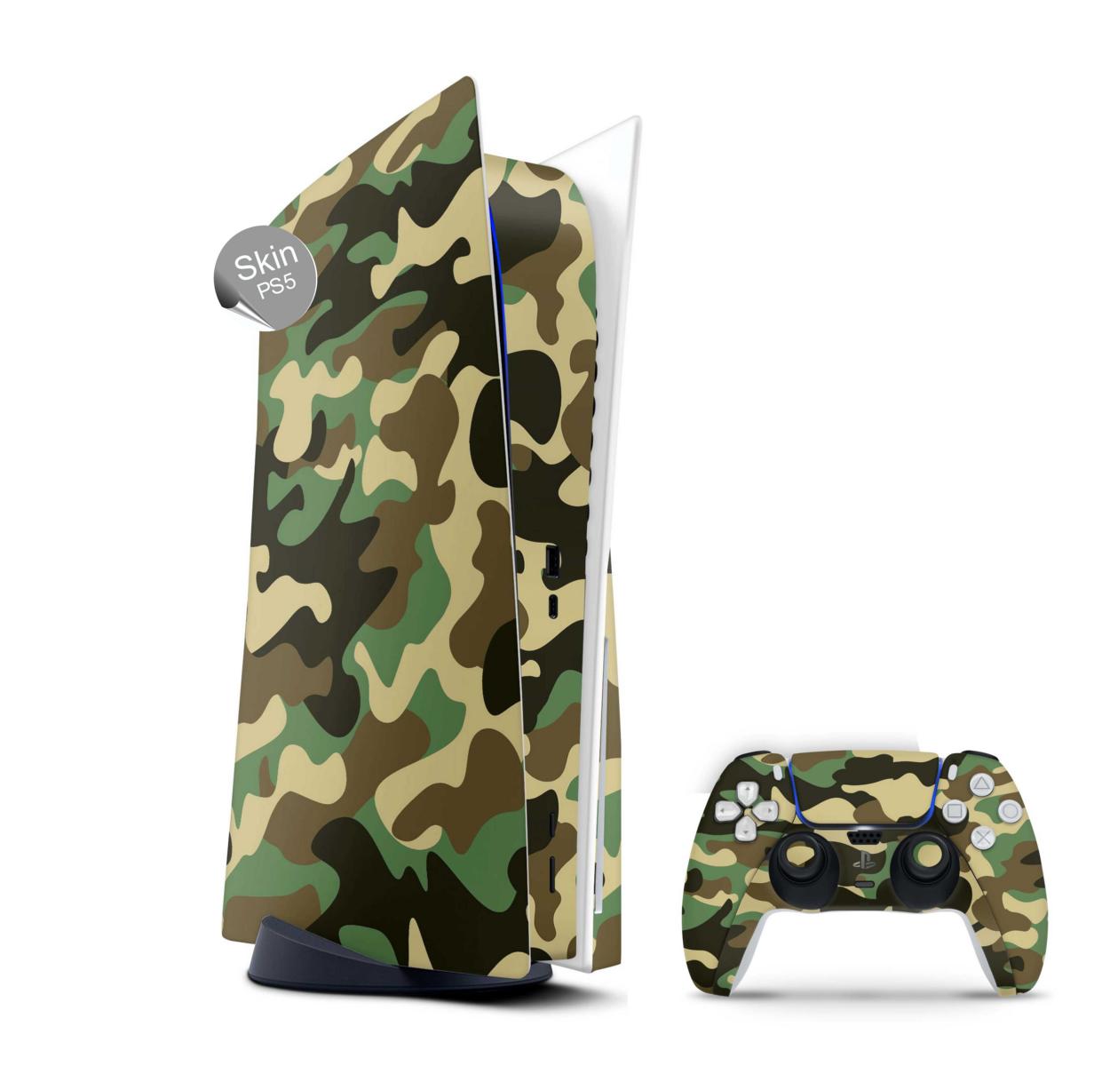 PS5 Skin Design Aufkleber Vinyl Folie Premium Skins mit PS5 Controller Wood Camo Aufkleber Skins4u   